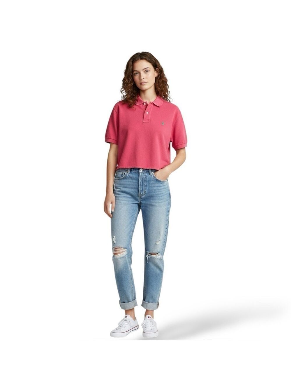 POLO RALPH LAUREN 100% Cotton Cropped Coral Polo Shirt US Sz L